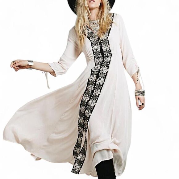 Free People Journey Horizon Embroidered Midi Maxi Dress Baby Pink Size 6 Coverup - Picture 1 of 8